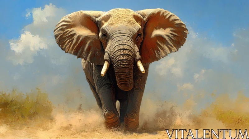 AI ART Charging Elephant on Dusty Plains