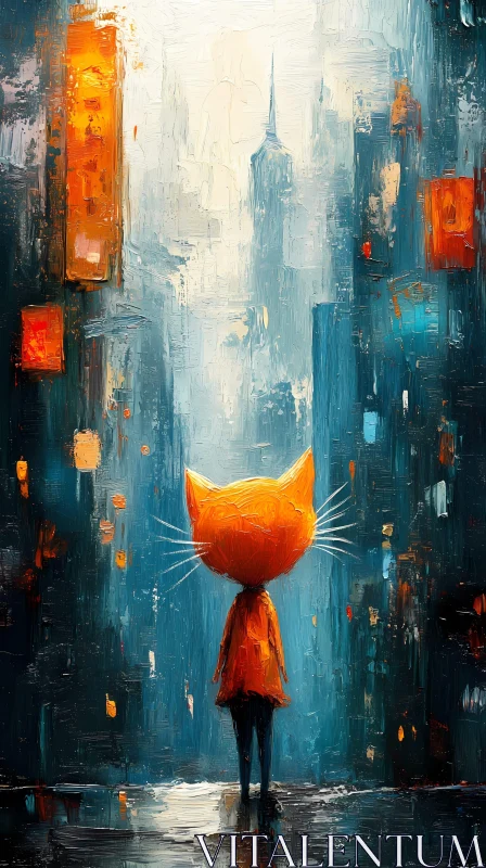 Surreal Cat in Urban Abstract AI Image