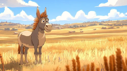 Donkey in a Cartoon Landscape