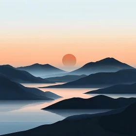 Minimalist Mountain Lake at Sunset