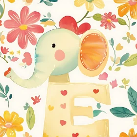 Playful Elephant with Colorful Flowers