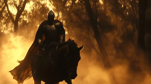 Armored Rider in Misty Forest