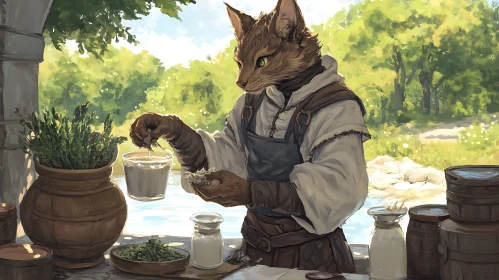 Fantasy Cat Alchemist at Work