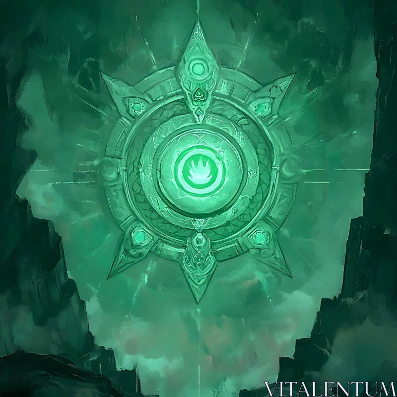 Glowing Green Stone Artifact AI Image