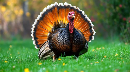 Wild Turkey Portrait on Green Grass