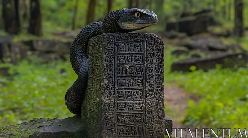 Serpent on Carved Pillar AI Image