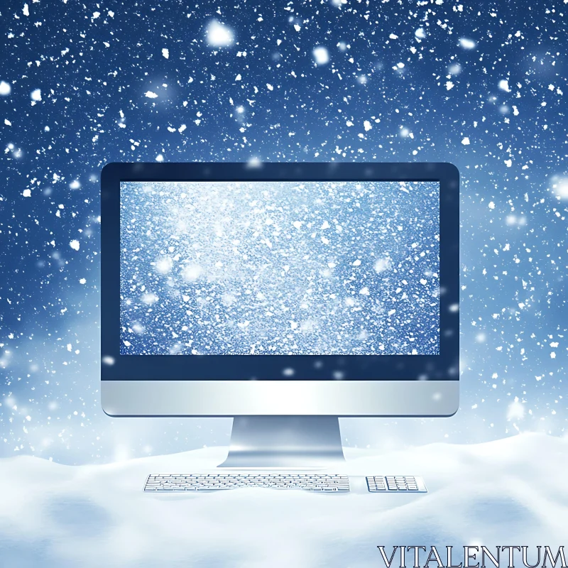 Snow-Covered Computer in a Winter Setting AI Image