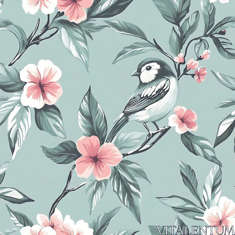 Nature-Inspired Art of Bird and Flowers AI Image