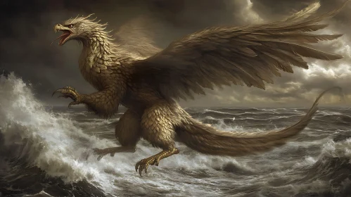 Golden Griffin Flight Over Ocean