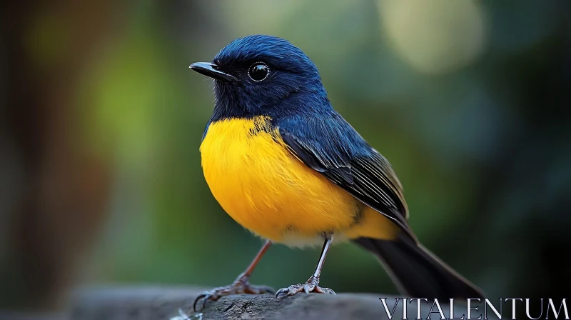 Portrait of a Bird with Blue and Yellow Feathers AI Image