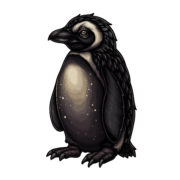 Stylized Penguin Artwork on Transparent POD Design