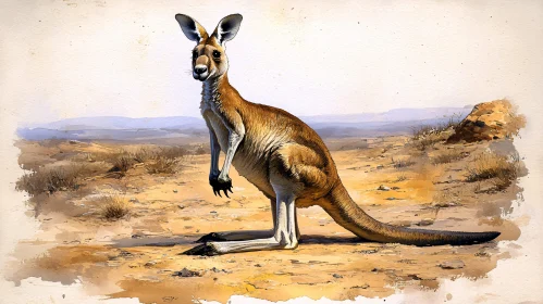 Solitary Kangaroo in Arid Surroundings