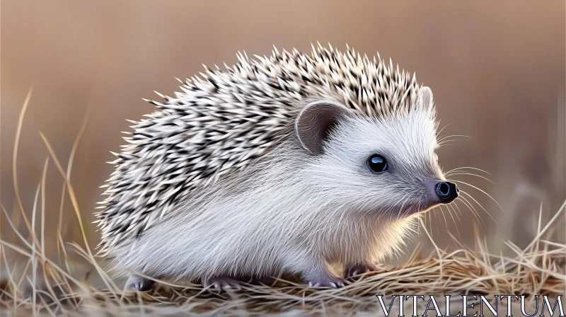 Hedgehog on Dry Grass AI Image