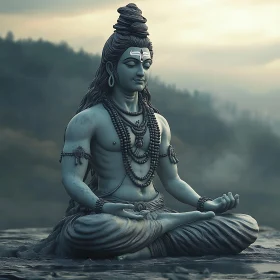 Meditative Deity Illustration with Beads