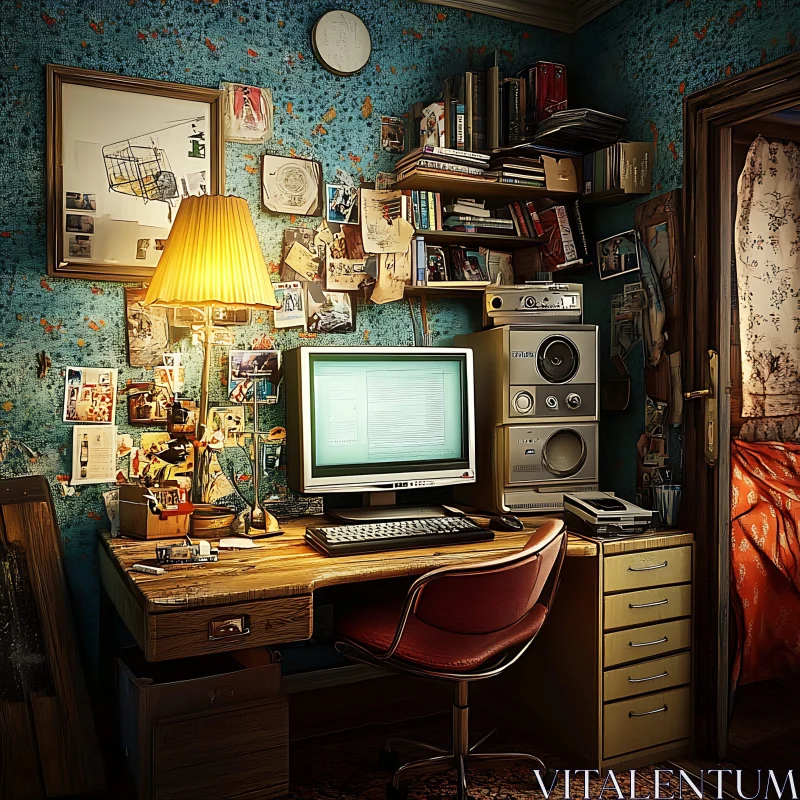 Vintage Office Setup with Nostalgic Decor AI Image