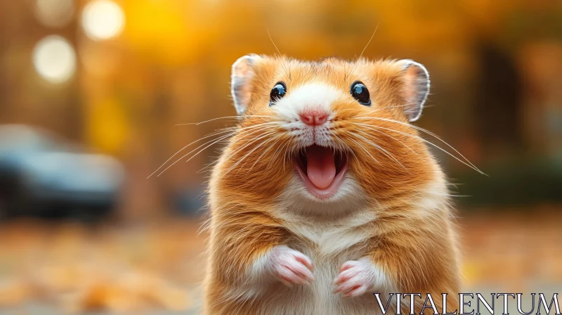 Charming Hamster with Autumn Leaves AI Image