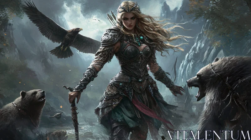 AI ART Fantasy Warrior with Bears and Eagle