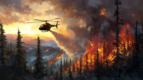 Helicopter Rescuing Forest from Wildfire
