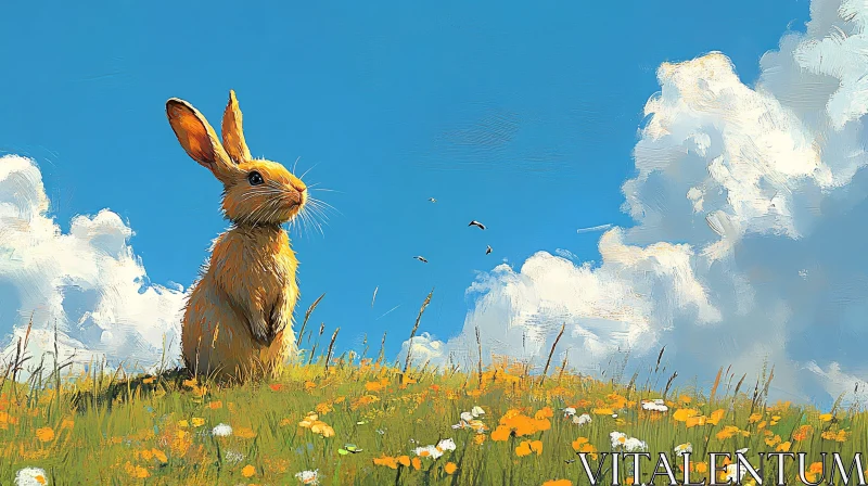 AI ART Meadow Rabbit and Wildflowers