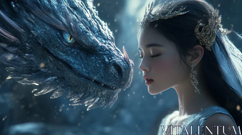 Serene Encounter: Woman and Dragon AI Image