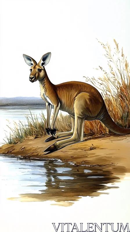 Kangaroo by the Lake AI Image