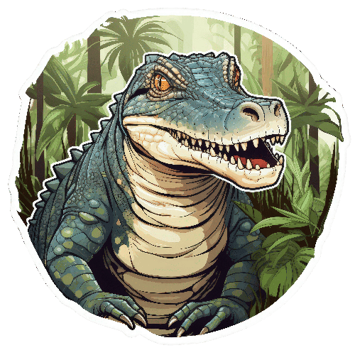 POD Design Blue Cartoon Crocodile in Tropical Jungle Scene