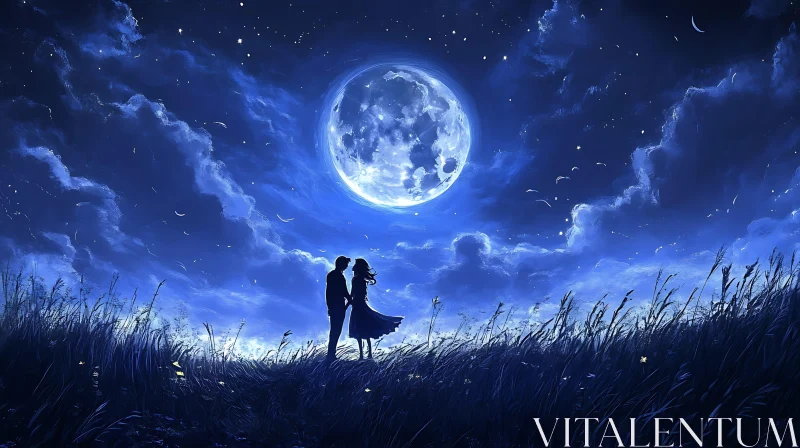 Moonlit Night: A Couple's Serenade AI Image