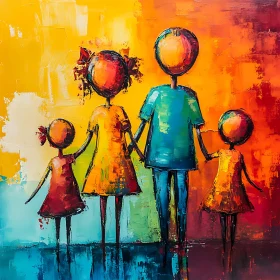 Colorful Abstract Family Illustration, Happy Together