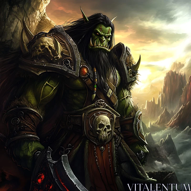 AI ART Green Orc Warrior with Axe