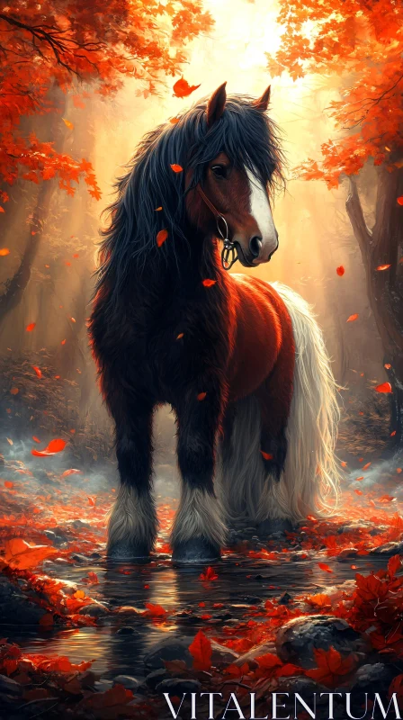 Equine Grace in Fall Foliage AI Image