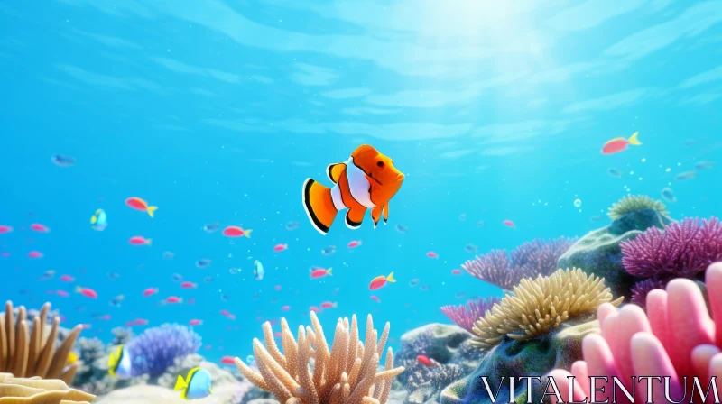 Clown Fishes and Colorful Coral in a Blue Ocean | Charming Character Illustrations AI Image