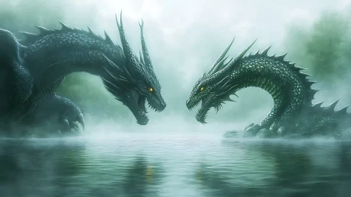 Dragons Clash in Misty Waters