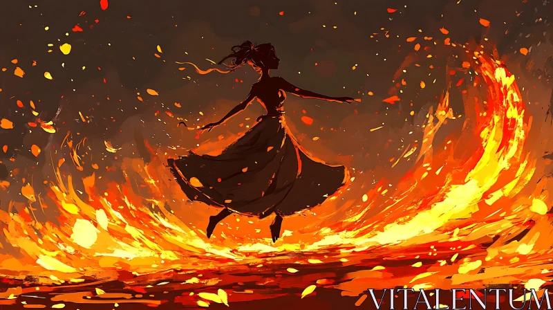 Fiery Dance Silhouette Art Illustration AI Image