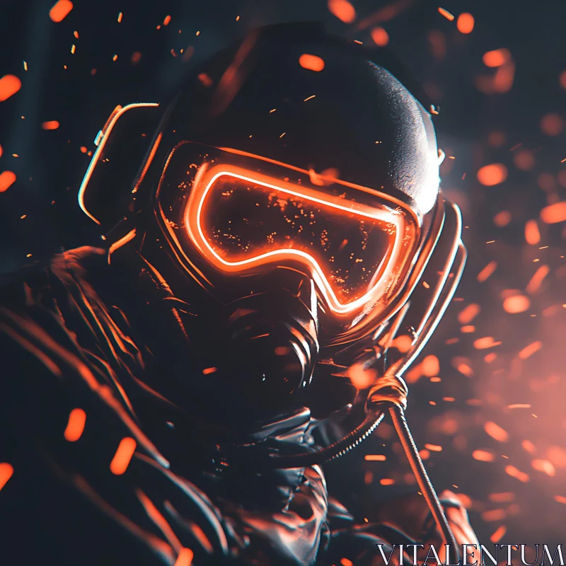 Futuristic Masked Figure with Neon Goggles AI Image