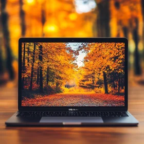 Laptop Showing Autumnal Forest Scene
