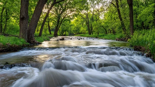 Tranquil River Scene in a Green Forest