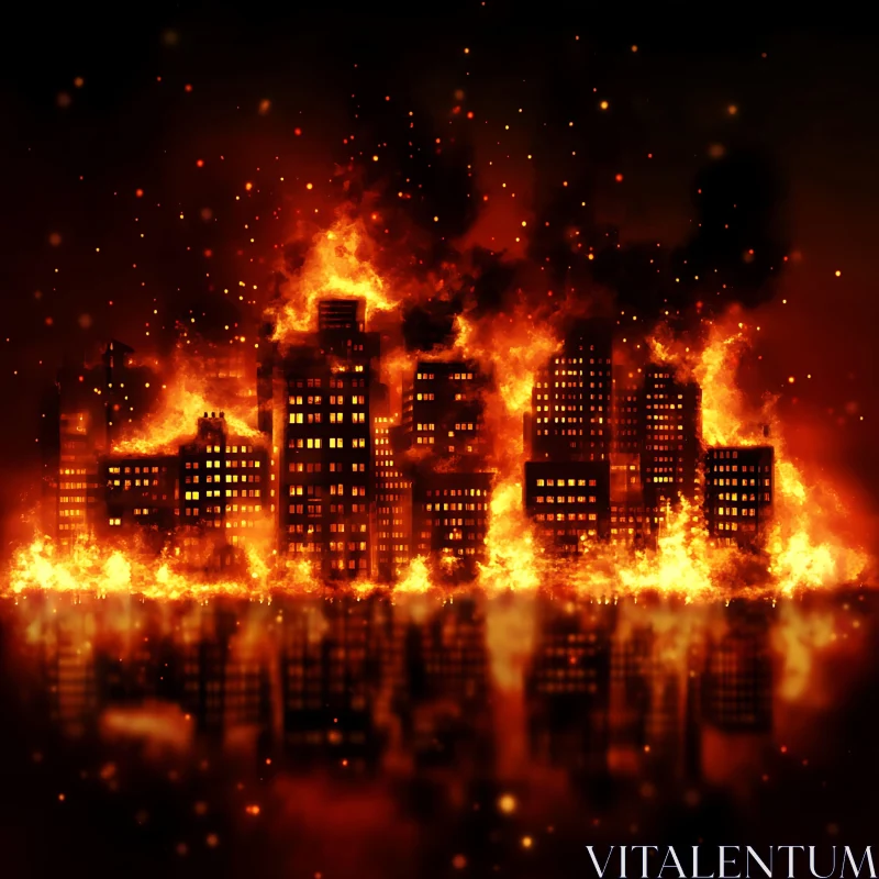 Inferno Over Urban Cityscape AI Image