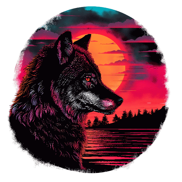 POD Design Wolf Silhouette Sunset Art