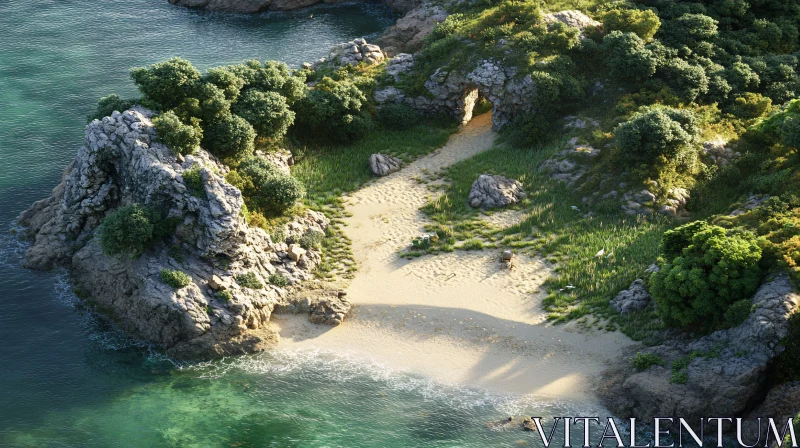 Tranquil Coastal Retreat with Natural Pathway AI Image