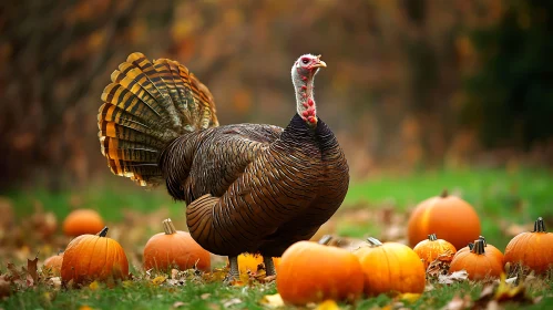 Autumn Harvest Turkey and Pumpkins