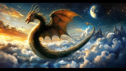 Golden Dragon in Celestial Flight