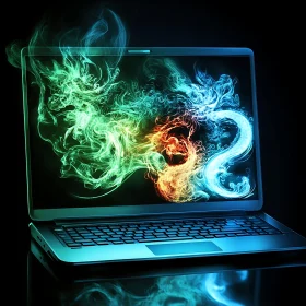 Colorful Neon Dragons on Laptop Display