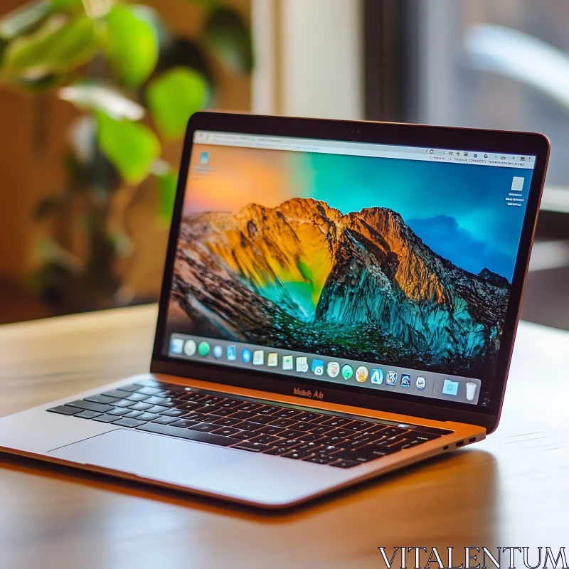 MacBook Laptop Featuring a Stunning Mountain Landscape Display AI Image