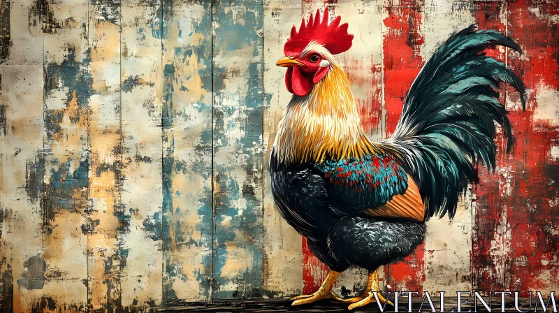 AI ART Colorful Rooster Against Rustic Texture