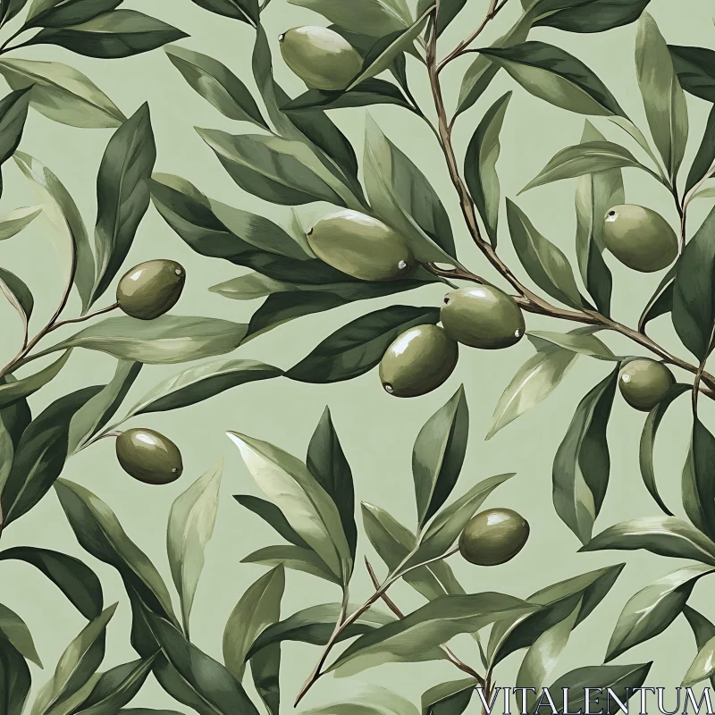 AI ART Botanical Illustration of Olive Branches