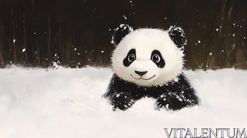 Joyful Panda in a Wintery Scene AI Image