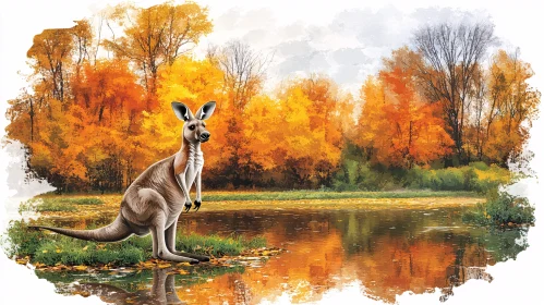 Kangaroo in Autumn Forest