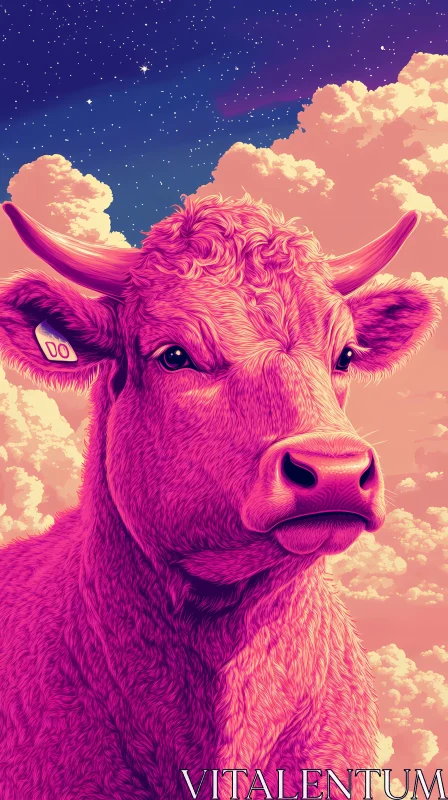 Dreamlike Pink Cow with Clouds AI Image