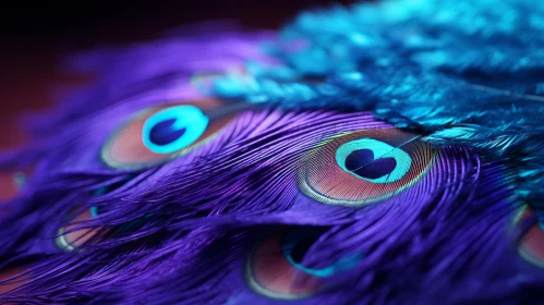 Luminous Close-Up of Blue and Purple Peacock Feathers