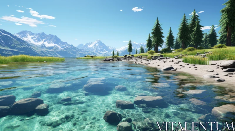 Serene Mountain World with Hyperrealistic Marine Life AI Image